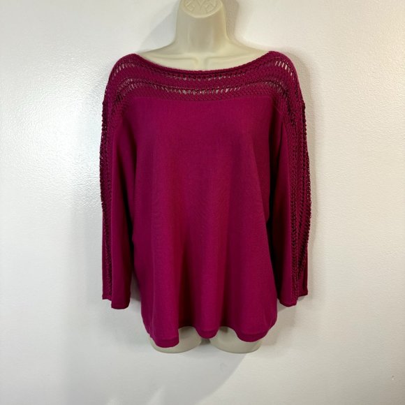 Lauren Ralph Lauren Silk Blend Sweater Size Large L Crochet Knit Pink 3/4 Sleeve - Picture 1 of 10